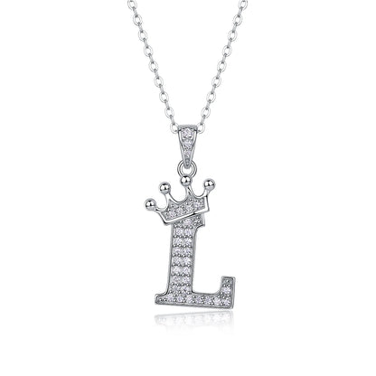 Moissanite Crown Alphabet Letter Pendant Necklace in 18K Gold Plated 925 Silver – 26 Letters Available