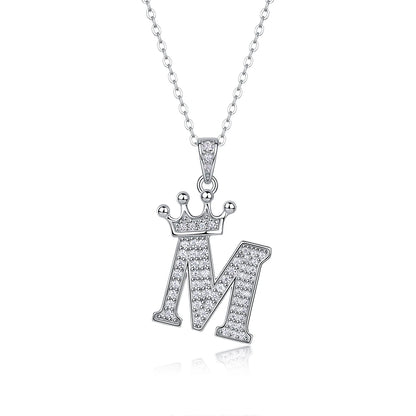 Moissanite Crown Alphabet Letter Pendant Necklace in 18K Gold Plated 925 Silver – 26 Letters Available