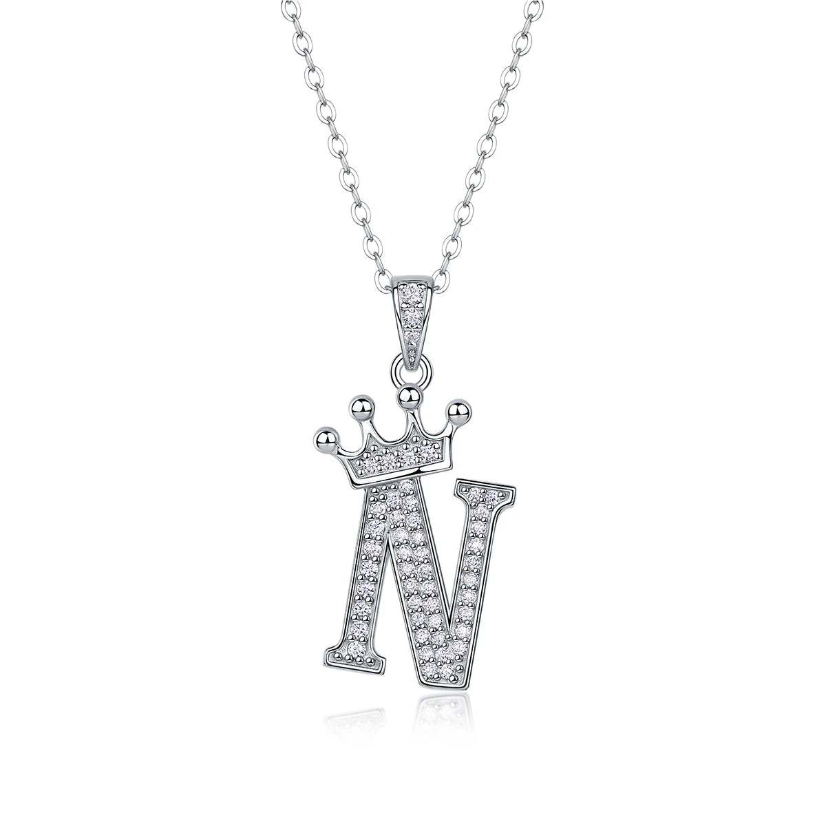 Moissanite Crown Alphabet Letter Pendant Necklace in 18K Gold Plated 925 Silver – 26 Letters Available