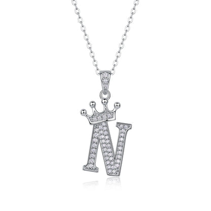 Moissanite Crown Alphabet Letter Pendant Necklace in 18K Gold Plated 925 Silver – 26 Letters Available