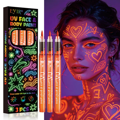 UV-Neon-Gesichts- & Körpermalstifte – schwarzlichtaktiv, abwaschbar, 3er-Packs, 8 Farben