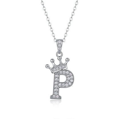 Moissanite Crown Alphabet Letter Pendant Necklace in 18K Gold Plated 925 Silver – 26 Letters Available
