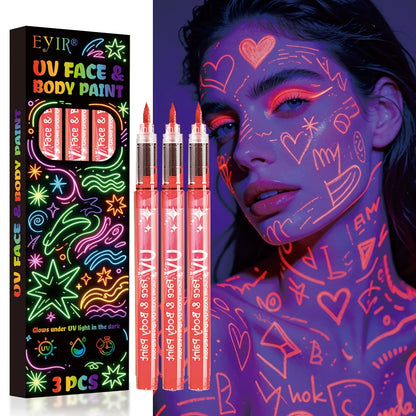 UV-Neon-Gesichts- & Körpermalstifte – schwarzlichtaktiv, abwaschbar, 3er-Packs, 8 Farben