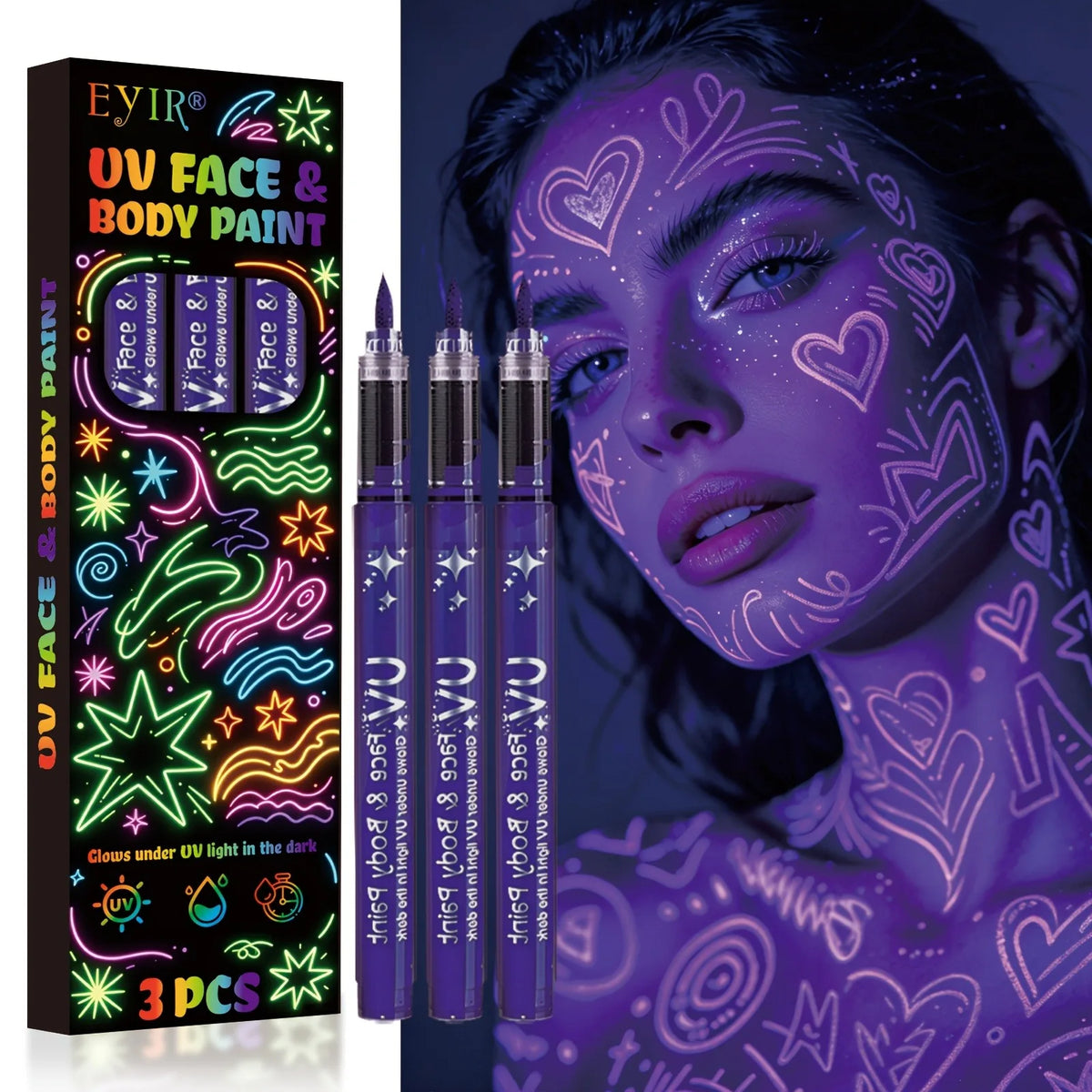 UV neon face and body paint pens by RAVEN KRONE
