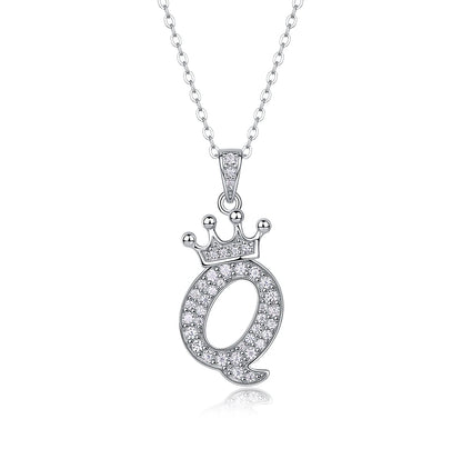 Moissanite Crown Alphabet Letter Pendant Necklace in 18K Gold Plated 925 Silver – 26 Letters Available