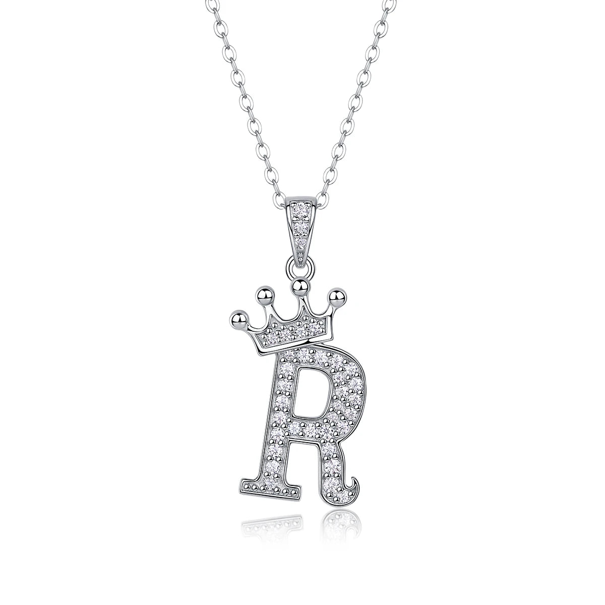Moissanite Crown Alphabet Letter Pendant Necklace in 18K Gold Plated 925 Silver – 26 Letters Available