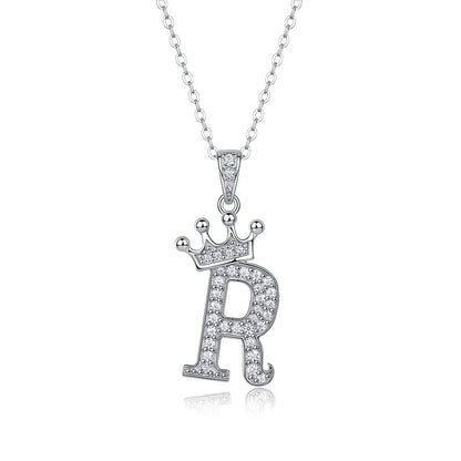 Moissanite Crown Alphabet Letter Pendant Necklace in 18K Gold Plated 925 Silver – 26 Letters Available
