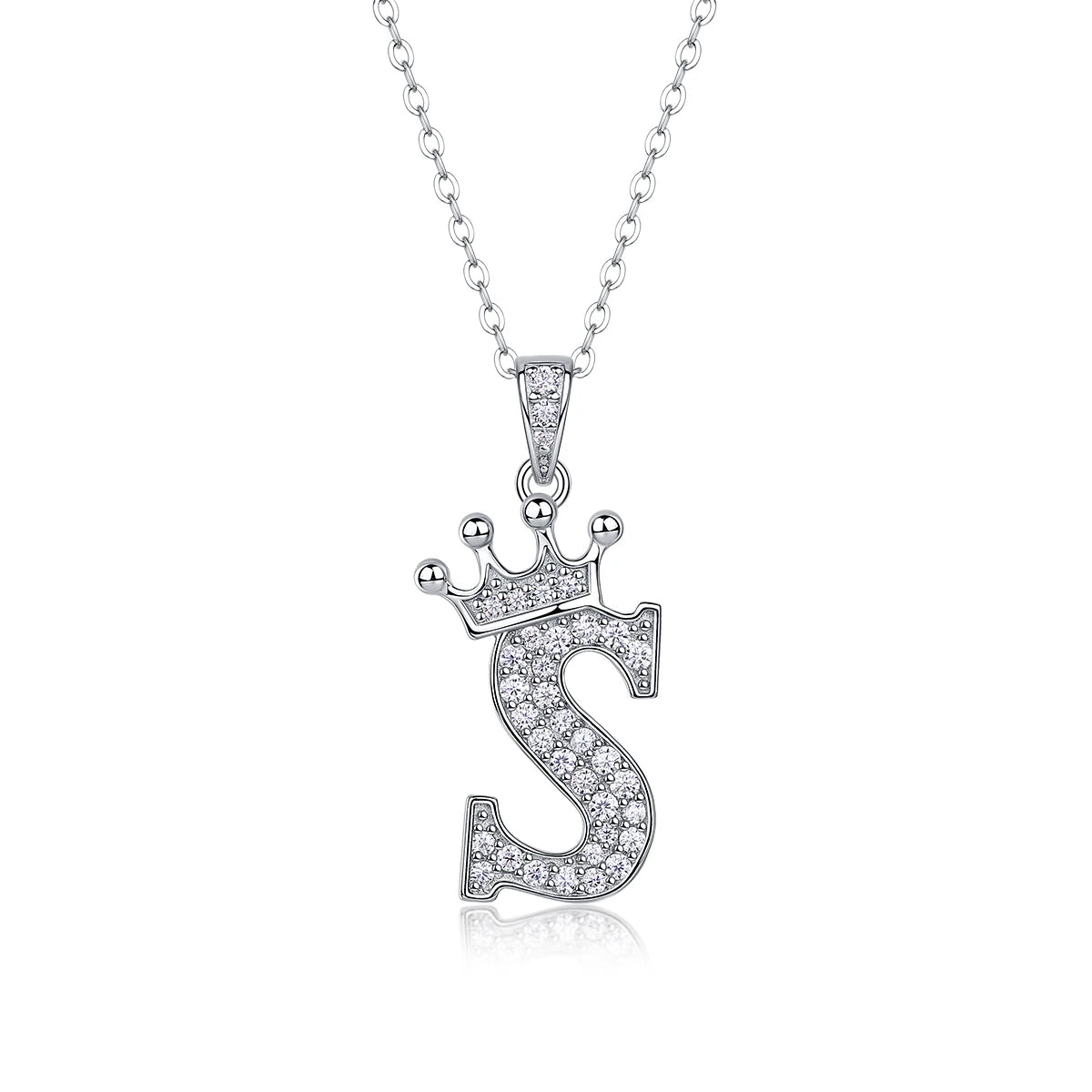 Moissanite Crown Alphabet Letter Pendant Necklace in 18K Gold Plated 925 Silver – 26 Letters Available