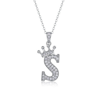 Moissanite Crown Alphabet Letter Pendant Necklace in 18K Gold Plated 925 Silver – 26 Letters Available