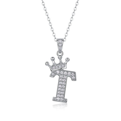 Moissanite Crown Alphabet Letter Pendant Necklace in 18K Gold Plated 925 Silver – 26 Letters Available