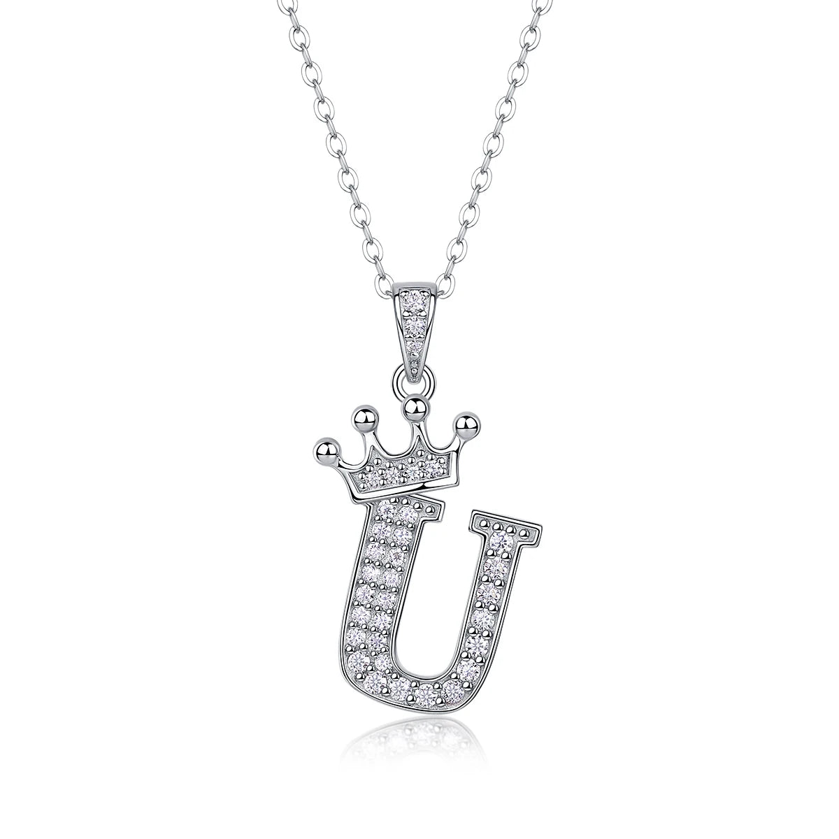 Moissanite Crown Alphabet Letter Pendant Necklace in 18K Gold Plated 925 Silver – 26 Letters Available