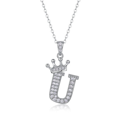 Moissanite Crown Alphabet Letter Pendant Necklace in 18K Gold Plated 925 Silver – 26 Letters Available