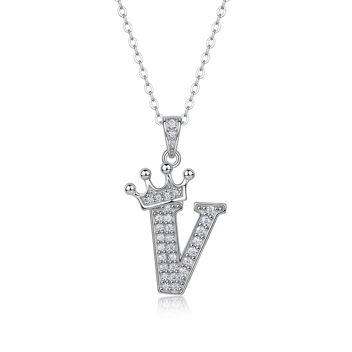 Moissanite Crown Alphabet Letter Pendant Necklace in 18K Gold Plated 925 Silver – 26 Letters Available