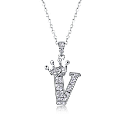 Moissanite Crown Alphabet Letter Pendant Necklace in 18K Gold Plated 925 Silver – 26 Letters Available