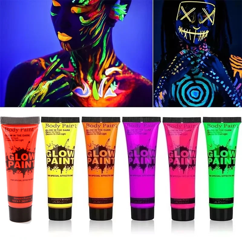 UV-Neon-Gesichts- & Körperfarben-Set – 6 × 10 ml, leuchtet unter Schwarzlicht, auf Wasserbasis