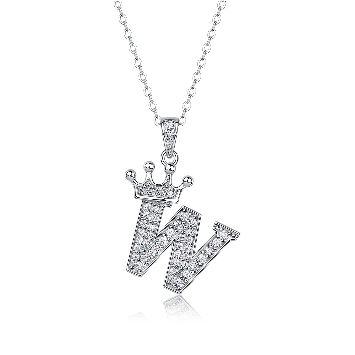 Moissanite Crown Alphabet Letter Pendant Necklace in 18K Gold Plated 925 Silver – 26 Letters Available