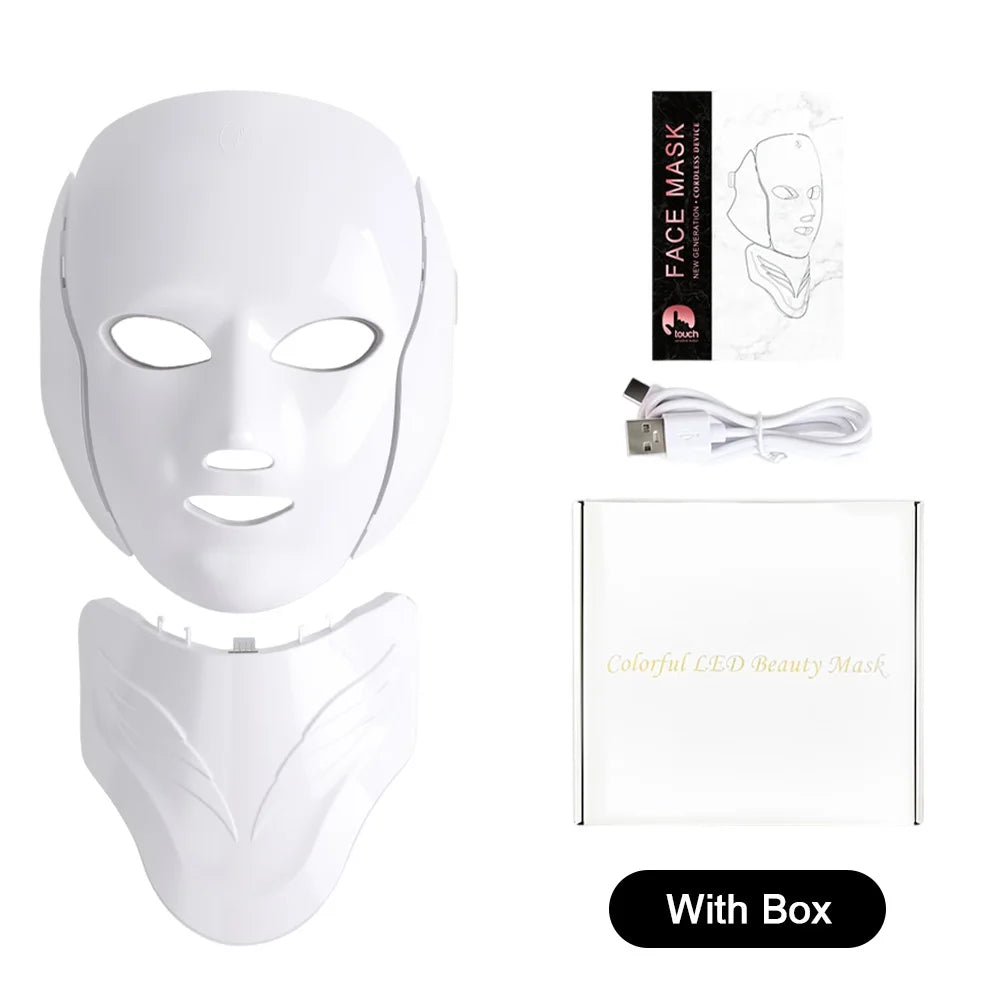 Wireless 7-Colour LED Face & Neck Mask – 180 LEDs, 8 Modes, Rechargeable