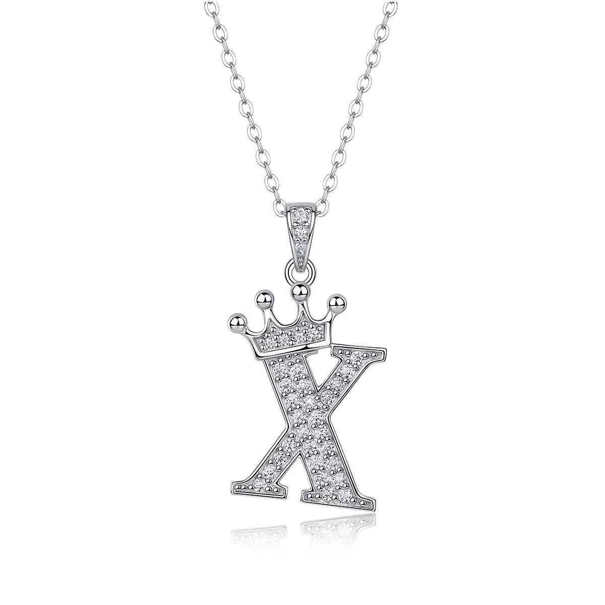 Moissanite Crown Alphabet Letter Pendant Necklace in 18K Gold Plated 925 Silver – 26 Letters Available