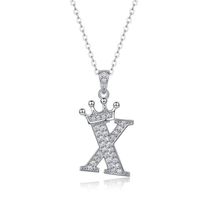Moissanite Crown Alphabet Letter Pendant Necklace in 18K Gold Plated 925 Silver – 26 Letters Available