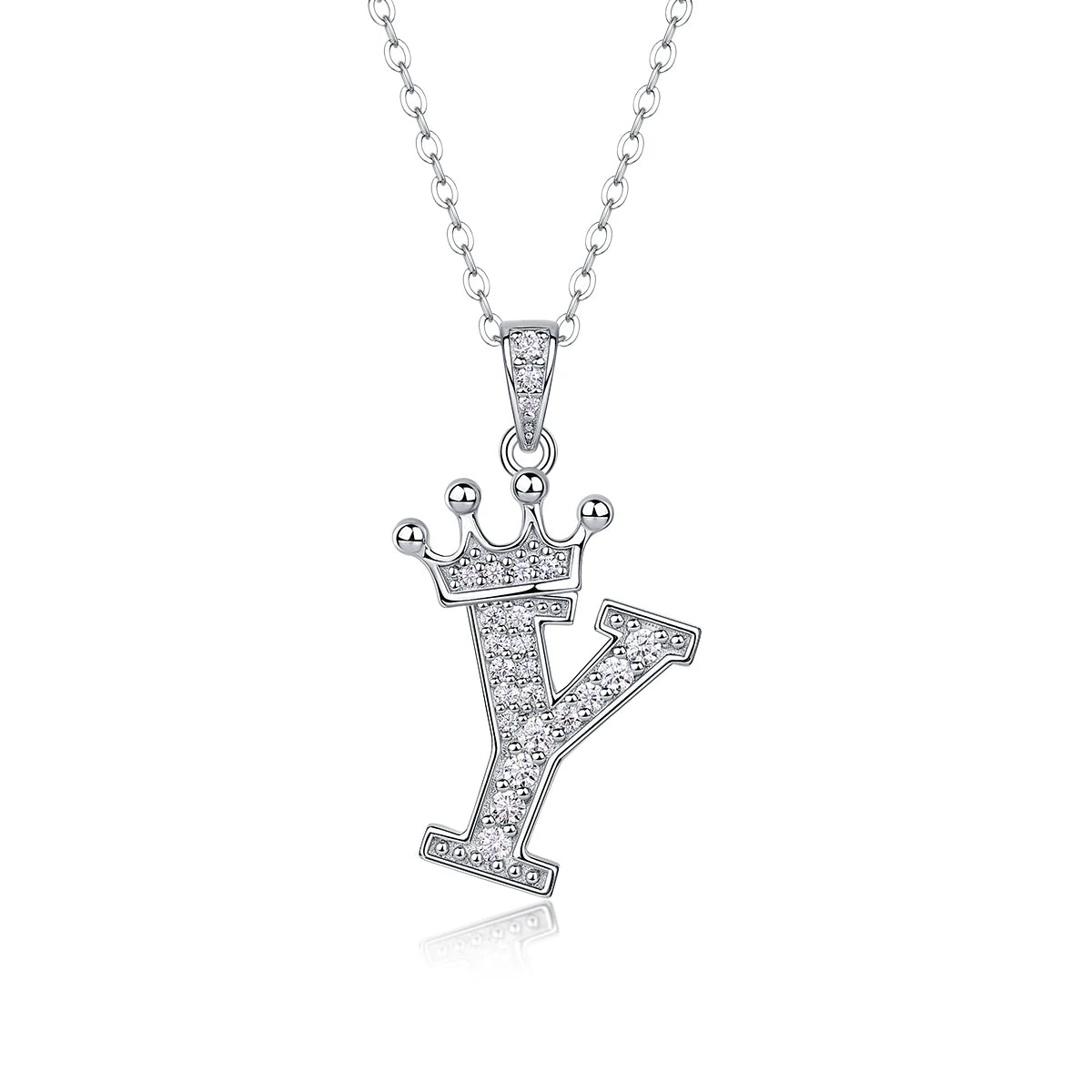 Moissanite Crown Alphabet Letter Pendant Necklace in 18K Gold Plated 925 Silver – 26 Letters Available