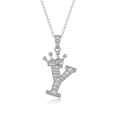 Moissanite Crown Alphabet Letter Pendant Necklace in 18K Gold Plated 925 Silver – 26 Letters Available