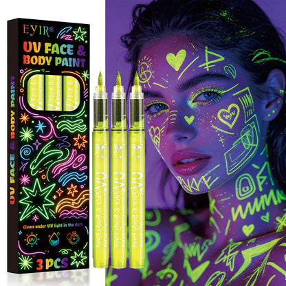 UV-Neon-Gesichts- & Körpermalstifte – schwarzlichtaktiv, abwaschbar, 3er-Packs, 8 Farben