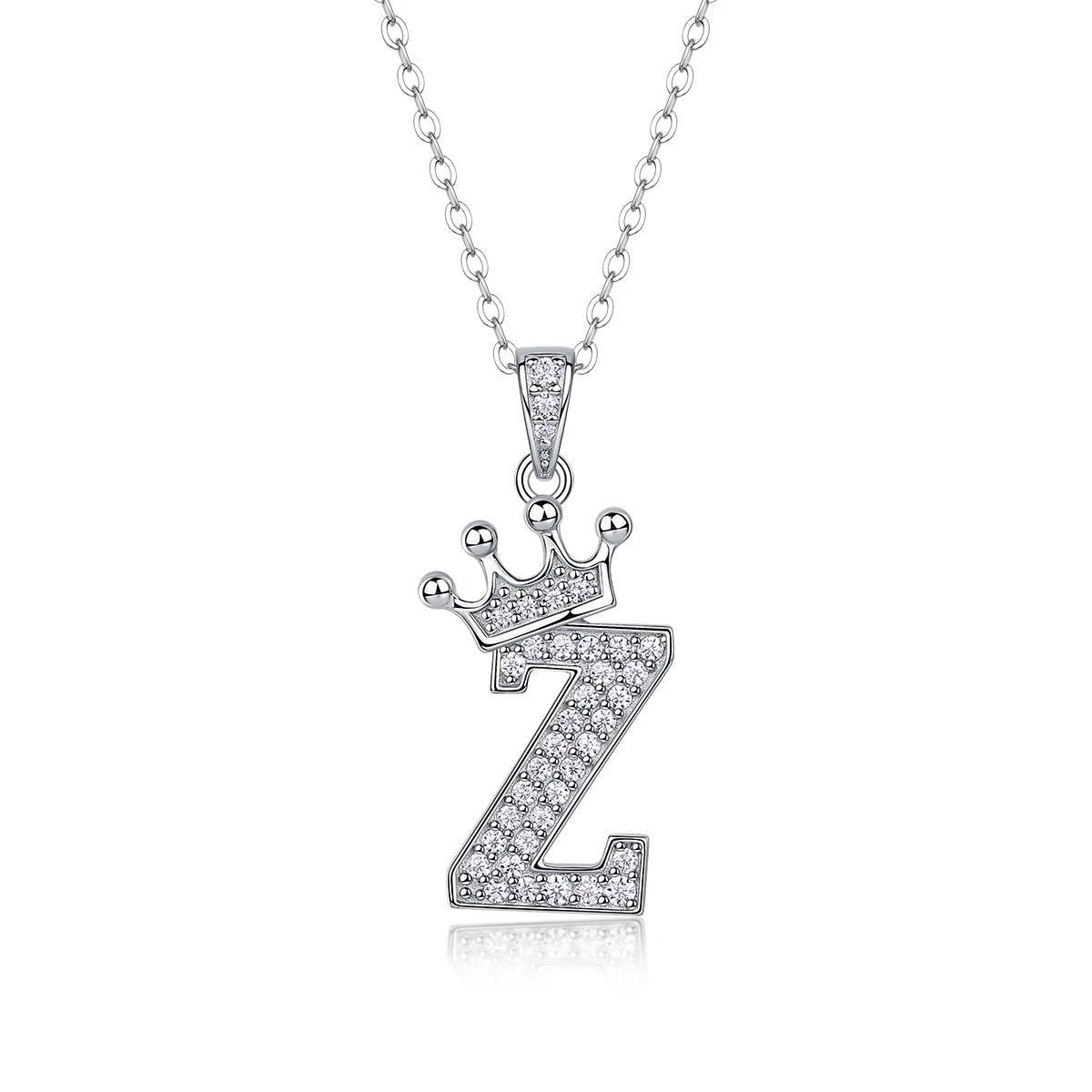 Moissanite Crown Alphabet Letter Pendant Necklace in 18K Gold Plated 925 Silver – 26 Letters Available