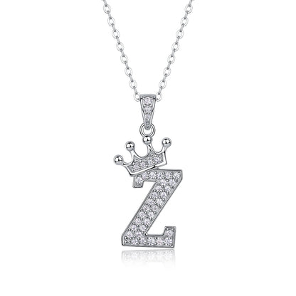 Moissanite Crown Alphabet Letter Pendant Necklace in 18K Gold Plated 925 Silver – 26 Letters Available