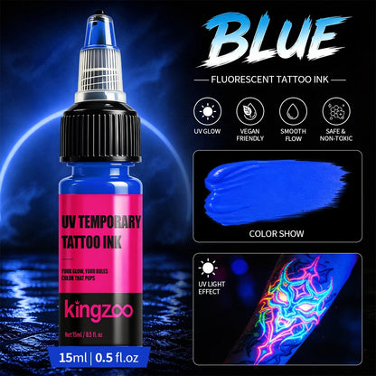 UV-Airbrush-Tinte für temporäre Tattoos – Schwarzlicht-Körperfarbe, hält 3–7 Tage, 15 ml, 8 Farben