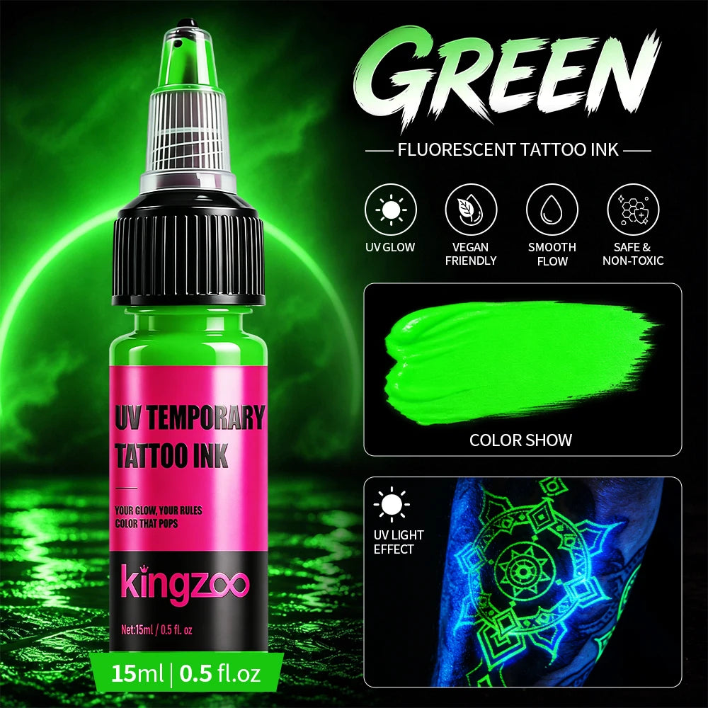 UV-Airbrush-Tinte für temporäre Tattoos – Schwarzlicht-Körperfarbe, hält 3–7 Tage, 15 ml, 8 Farben