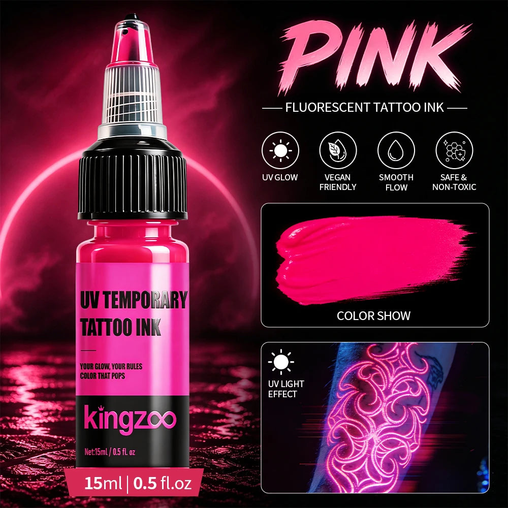 UV-Airbrush-Tinte für temporäre Tattoos – Schwarzlicht-Körperfarbe, hält 3–7 Tage, 15 ml, 8 Farben