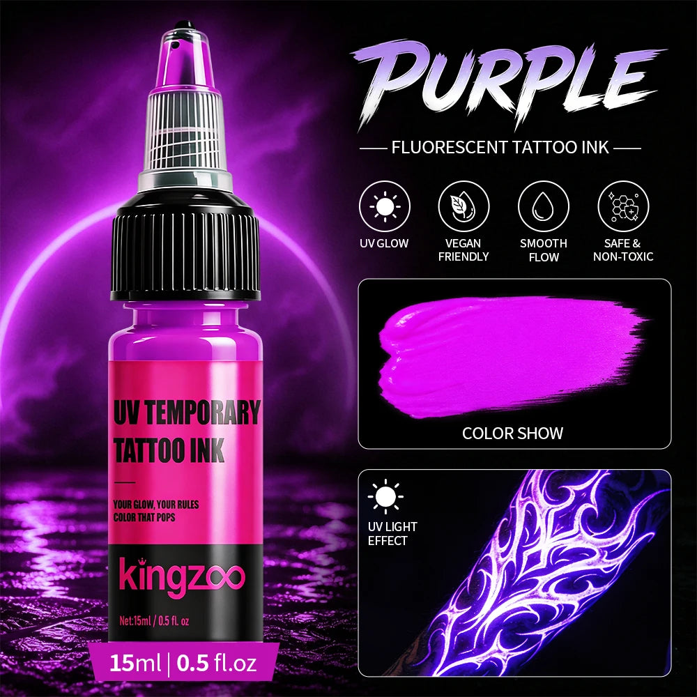 UV-Airbrush-Tinte für temporäre Tattoos – Schwarzlicht-Körperfarbe, hält 3–7 Tage, 15 ml, 8 Farben