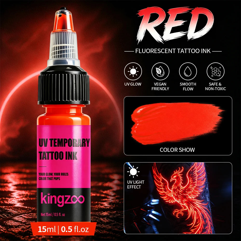 UV-Airbrush-Tinte für temporäre Tattoos – Schwarzlicht-Körperfarbe, hält 3–7 Tage, 15 ml, 8 Farben
