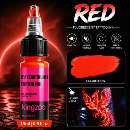 UV-Airbrush-Tinte für temporäre Tattoos – Schwarzlicht-Körperfarbe, hält 3–7 Tage, 15 ml, 8 Farben