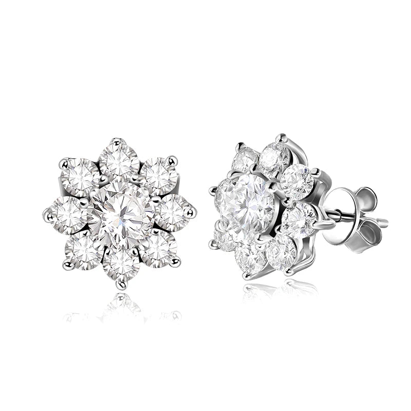 Moissanite Earrings | Round Heart and Arrows Cut | 925 Silver + 18K White Gold ✨ Exceptional Brilliance with the Finest Moissanite Cut ✨
