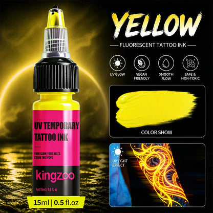UV-Airbrush-Tinte für temporäre Tattoos – Schwarzlicht-Körperfarbe, hält 3–7 Tage, 15 ml, 8 Farben